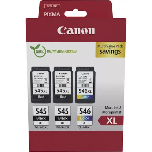 Canon PG-545 XL x2 / CL-546 XL Multi Pack Γνήσιο Photo Value Pack με 3 Μελάνια Εκτυπωτή InkJet Photo Μαύρο / Πολλαπλό (Color) (8286B013)
