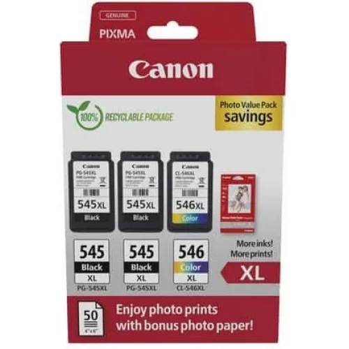 Canon PG-545 XL x2 / CL-546 XL Multi Pack Γνήσιο Photo Value Pack με 3 Μελάνια Εκτυπωτή InkJet Photo Μαύρο / Πολλαπλό (Color) (8286B013)