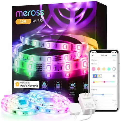 Meross Smart Ταινία LED MSL320 Wi-Fi 12V RGB Φως 2x5m με Τροφοδοτικό & WiFi Controller