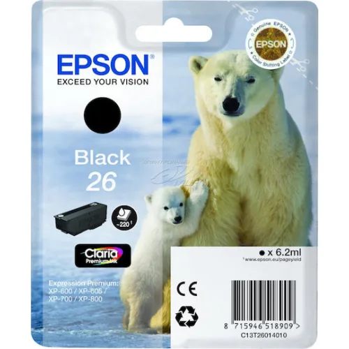 Epson 26 Γνήσιο Μελάνι Εκτυπωτή InkJet Μαύρο (C13T26014010 C13T26014012)