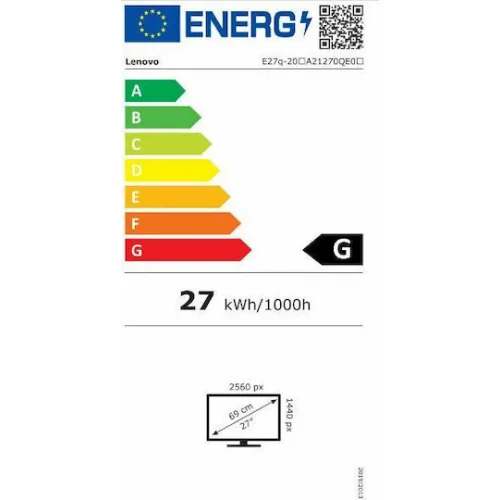 Lenovo ThinkVision E27q-20 IPS Monitor 27" QHD 2560x1440 με Χρόνο Απόκρισης 6ms GTG