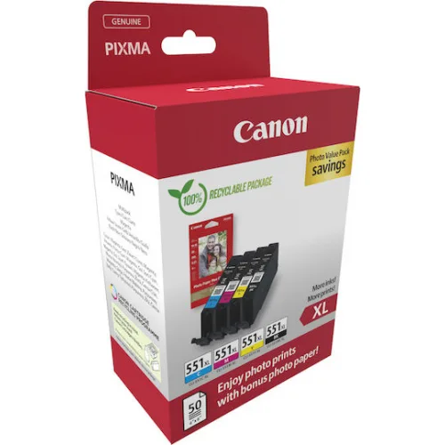 Canon CLI-551XL Γνήσιο Photo Value Pack με 4 Μελάνια Εκτυπωτή InkJet Κίτρινο / Κυανό / Ματζέντα / Μαύρο (6443B008)