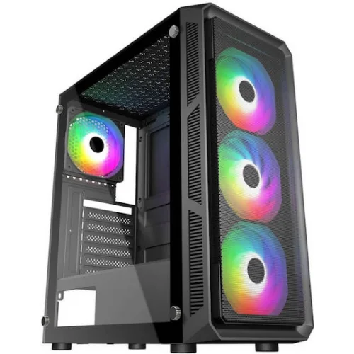 Supercase 19a Series Hermes Gaming Midi Tower Κουτί Υπολογιστή με Πλαϊνό Παράθυρο και RGB Φωτισμό Μαύρο