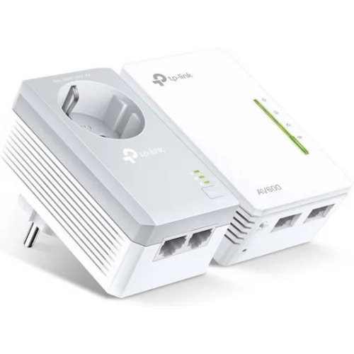 TP-LINK TL-WPA4226KIT v5 Powerline Διπλό για Ασύρματη Σύνδεση Wi‑Fi 4 με Passthrough Πρίζα και 2 Θύρες Ethernet