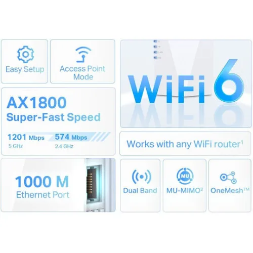 TP-LINK RE600X v3 Mesh WiFi Extender Dual Band (2.4 & 5GHz) 1800Mbps