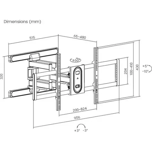 Kydos LPA81-486 Βάση Τηλεόρασης Τοίχου με Βραχίονα έως 100"