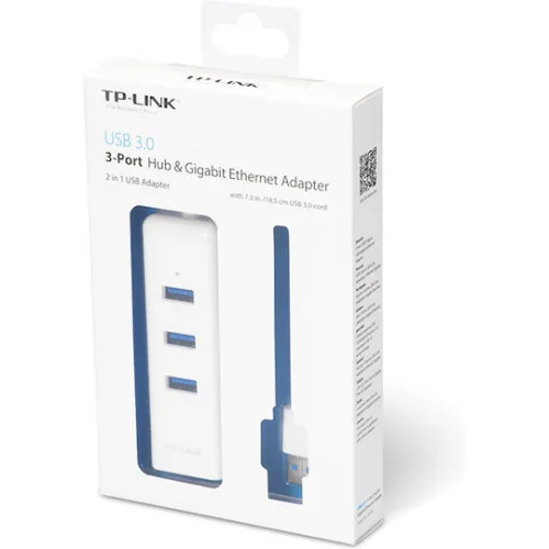 TP-LINK UE330 v2 USB 3.0 Hub 3 Θυρών με σύνδεση USB-A / Ethernet Λευκό