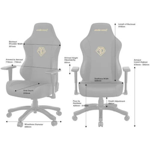 Anda Seat Phantom 3 Καρέκλα Gaming Δερματίνης με Ρυθμιζόμενα Μπράτσα Elegant Black