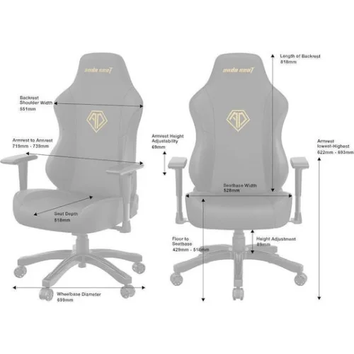 Anda Seat Phantom 3 Υφασμάτινη Καρέκλα Gaming με Ρυθμιζόμενα Μπράτσα Γκρι