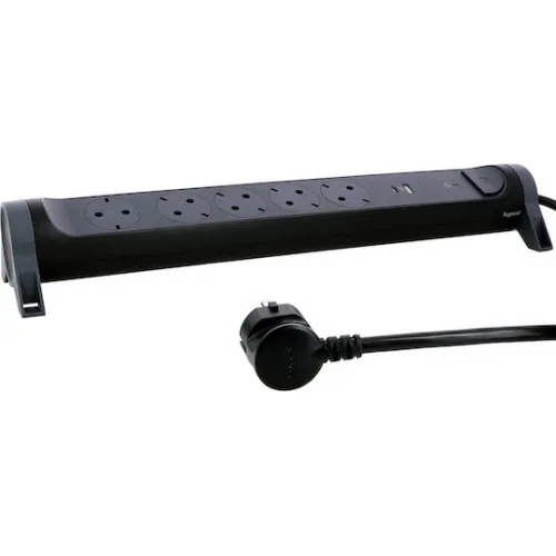 Legrand Πολύπριζο Ασφαλείας 5 Θέσεων με 1 USB-A, USB-C, Διακόπτη και Καλώδιο 1.5m Γκρι