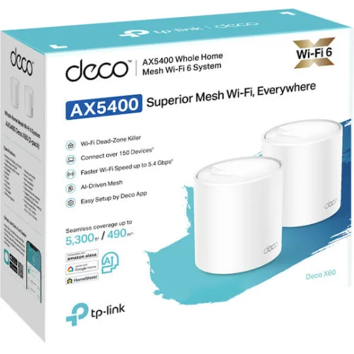 TP-LINK Deco X60 v3.20 WiFi Mesh Network Access Point Wi‑Fi 6 Dual Band (2.4 & 5GHz) σε Διπλό Kit