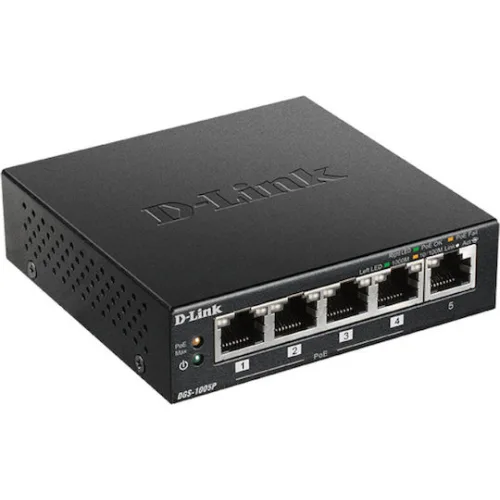D-Link DGS-1005P Unmanaged L2 PoE+ Switch με 5 Θύρες Gigabit (1Gbps) Ethernet