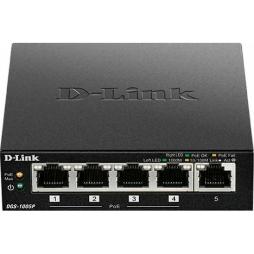 D-Link DGS-1005P Unmanaged L2 PoE+ Switch με 5 Θύρες Gigabit (1Gbps) Ethernet