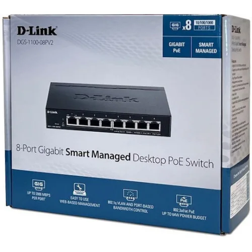 D-Link DGS-1100-08PV2 Managed L2 PoE+ Switch με 8 Θύρες Ethernet