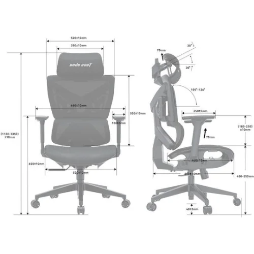 Anda Seat X-AIR Mega XL Καρέκλα Gaming με Ρυθμιζόμενα Μπράτσα Γκρι
