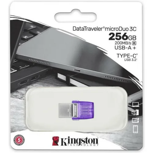 Kingston DataTraveler MicroDuo 3C 256GB USB 3.2 Stick με σύνδεση USB-A & USB-C Μωβ