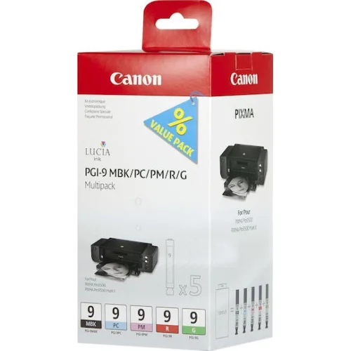 Canon PGI-9 Γνήσιο Πακέτο 5 Μελανιών Εκτυπωτή InkJet Matte Μαύρο / Photo Κυανό / Photo Ματζέντα / Κόκκινο / Πράσινο (1033B013)