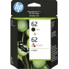 HP 62 Γνήσιο Πακέτο 2 Μελανιών Εκτυπωτή InkJet Πολλαπλό (Color) / Μαύρο (N9J71AE)