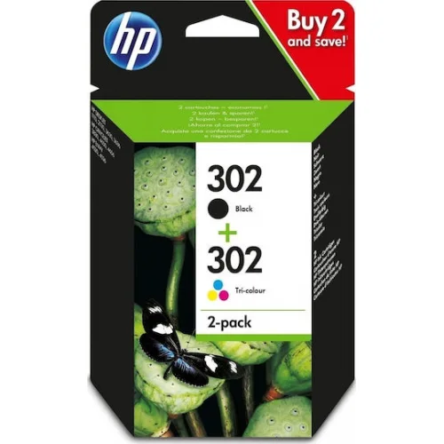 HP 302 Γνήσιο Πακέτο 2 Μελανιών Εκτυπωτή InkJet Μαύρο (X4D37AE)