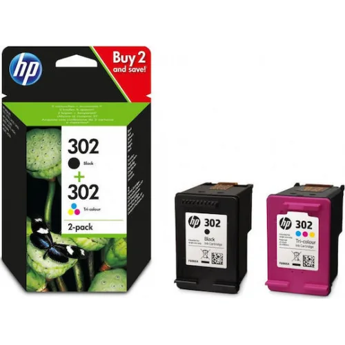 HP 302 Γνήσιο Πακέτο 2 Μελανιών Εκτυπωτή InkJet Μαύρο (X4D37AE)