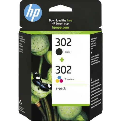 HP 302 Γνήσιο Πακέτο 2 Μελανιών Εκτυπωτή InkJet Μαύρο (X4D37AE)
