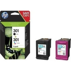 HP 301 Γνήσιο Πακέτο 2 Μελανιών Εκτυπωτή InkJet Πολλαπλό (Color) / Μαύρο (N9J72AE)