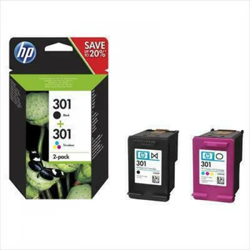 HP 301 Γνήσιο Πακέτο 2 Μελανιών Εκτυπωτή InkJet Πολλαπλό (Color) / Μαύρο (N9J72AE)