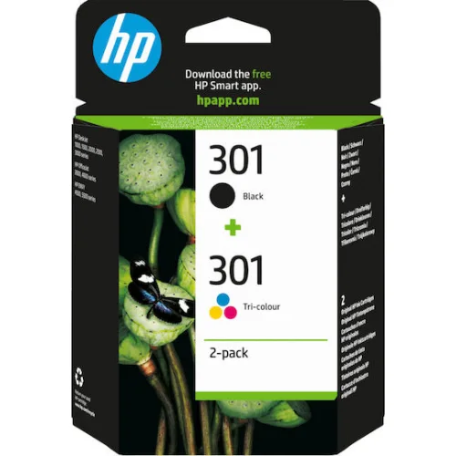 HP 301 Γνήσιο Πακέτο 2 Μελανιών Εκτυπωτή InkJet Πολλαπλό (Color) / Μαύρο (N9J72AE)