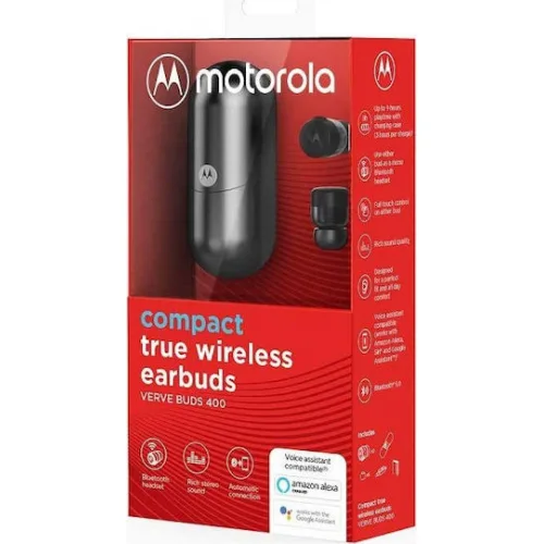 Motorola VerveBuds 400 Bluetooth Handsfree Ακουστικά με Θήκη Φόρτισης Μαύρα