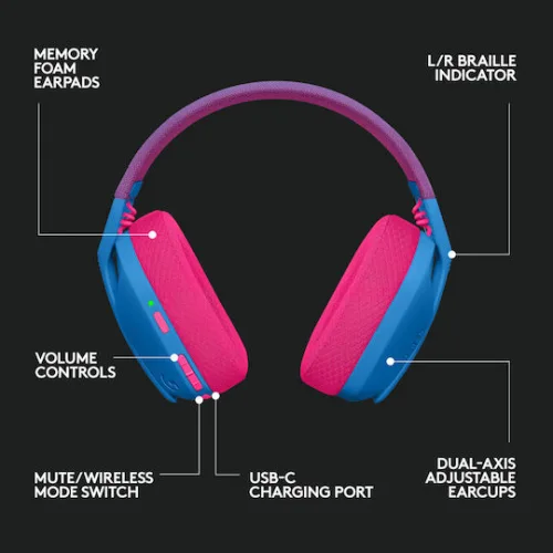 Logitech G435 Lightspeed Ασύρματο Over Ear Gaming Headset με σύνδεση Bluetooth / USB Μπλε/Φούξια Logitech G435 Lightspeed Ασύρματο Over Ear Gaming Headset με σύνδεση Bluetooth / USB Μπλε/Φούξια