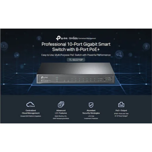 TP-LINK TL-SG2210P v5 Managed L2 PoE Switch με 8 Θύρες Ethernet και 2 SFP Θύρες