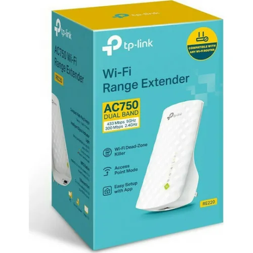 TP-LINK RE220 v2 Mesh WiFi Extender Dual Band (2.4 & 5GHz) 750Mbps