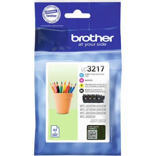 Brother LC3217 Γνήσιο Πακέτο 4 Μελανιών Εκτυπωτή InkJet Κίτρινο / Κυανό / Ματζέντα / Μαύρο (LC-3217VP)