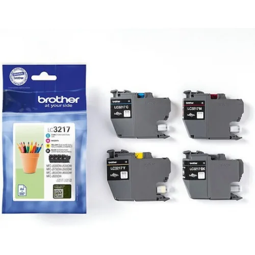 Brother LC3217 Γνήσιο Πακέτο 4 Μελανιών Εκτυπωτή InkJet Κίτρινο / Κυανό / Ματζέντα / Μαύρο (LC-3217VP)