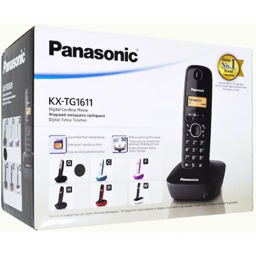 Panasonic KX-TG1611 Ασύρματο Τηλέφωνο με Ελληνικό Μενού Μαύρο-Ασημί