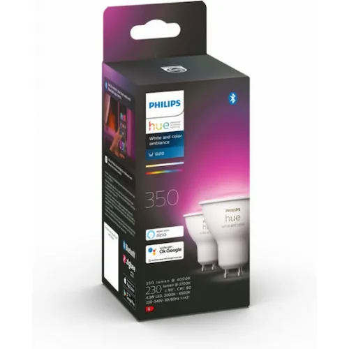 Philips Smart Λάμπες LED 4.3W για Ντουί GU10 RGB 2τμχ