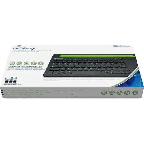 MediaRange Rechargeable Wireless Multi Device Bluetooth Keyboard with 78 keys, touchpad & Tablet slot (Black) (MROS131-GR)