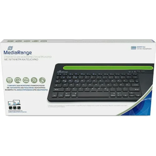 MediaRange Rechargeable Wireless Multi Device Bluetooth Keyboard with 78 keys, touchpad & Tablet slot (Black) (MROS131-GR)