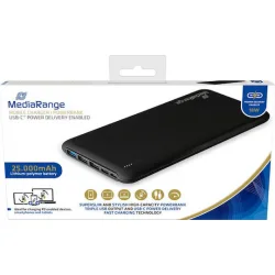 MediaRange MR754 Power Bank 25000mAh 18W με 3 Θύρες USB-A και Θύρα USB-C Power Delivery Μαύρο
