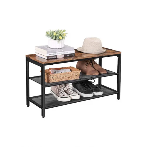 Μεταλλική Παπουτσοθήκη με 2 Ράφια Μαύρη Μ80xΠ30xΥ44.5cm