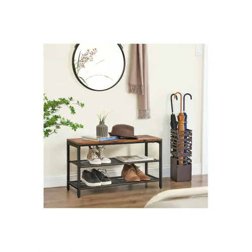 Μεταλλική Παπουτσοθήκη με 2 Ράφια Μαύρη Μ80xΠ30xΥ44.5cm