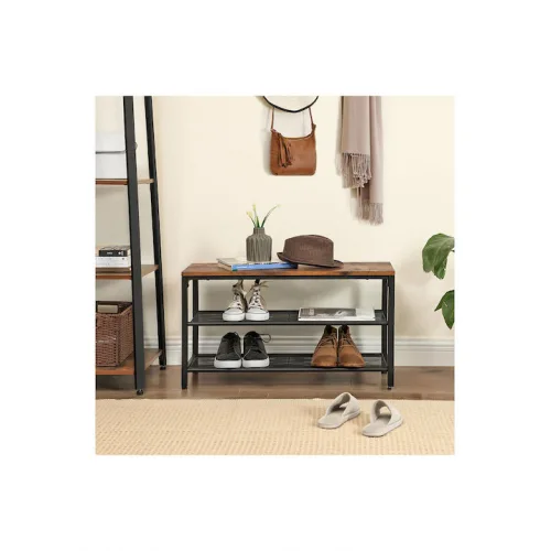 Μεταλλική Παπουτσοθήκη με 2 Ράφια Μαύρη Μ80xΠ30xΥ44.5cm