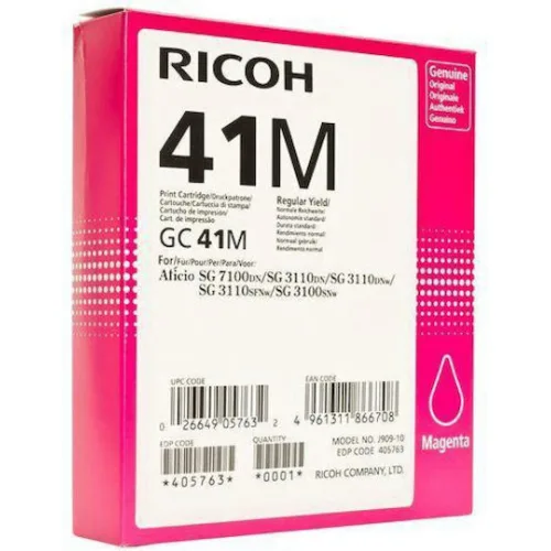 Ricoh GC41M Γνήσιο Μελάνι Εκτυπωτή InkJet Ματζέντα (405763)