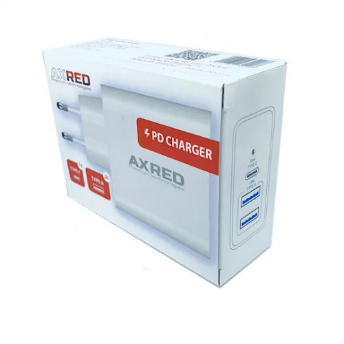 Axred Φορτιστής Χωρίς Καλώδιο με 2 Θύρες USB-A και Θύρα USB-C 65W Power Delivery Λευκός (AXRAX65W)