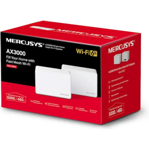 Mercusys Halo H80X v1 WiFi Mesh Network Access Point Wi‑Fi 6 Dual Band (2.4 & 5GHz) σε Διπλό Kit