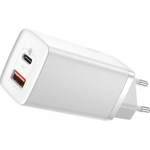 Baseus Φορτιστής Χωρίς Καλώδιο GaN με Θύρα USB-A και Θύρα USB-C 65W Quick Charge 3.0 Λευκός (CCGAN2L-B02)