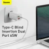 Baseus Φορτιστής Χωρίς Καλώδιο GaN με Θύρα USB-A και Θύρα USB-C 65W Quick Charge 3.0 Λευκός (CCGAN2L-B02)