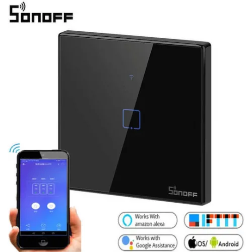 Sonoff Χωνευτός Διακόπτης Τοίχου Αφής Wi-Fi Φωτισμού Μονός με Πλαίσιο Μαύρος