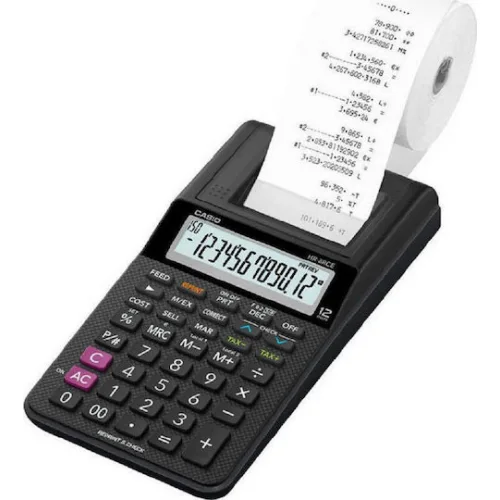 Casio HR-8RCE Αριθμομηχανή Χαρτοταινίας 12 Ψηφίων σε Μαύρο Χρώμα