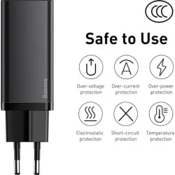 Baseus Φορτιστής Χωρίς Καλώδιο GaN με Θύρα USB-A και Θύρα USB-C 65W Quick Charge 3.0 Μαύρος (CCGAN2L-B01) Baseus Φορτιστής Χωρίς Καλώδιο GaN με Θύρα USB-A και Θύρα USB-C 65W Quick Charge 3.0 Μαύρος (CCGAN2L-B01)